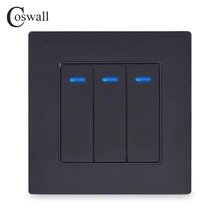 Coswall роскошный квадратный ключ 3 банды 1 способ включения/выключения настенный светильник с Светодиодный индикатор рыцарь черная алюминиевая металлическая панель
