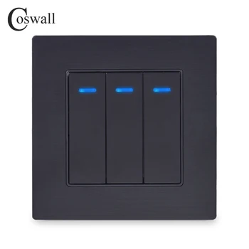 

Coswall Luxurious Square Key 3 Gang 1 Way On / Off Wall Light Switch With LED Indicator Knight Black Aluminum Metal Panel
