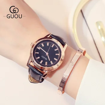 

GUOU Fashion Women Clock Female Girls Genuine Leather Dress Business Bracelet Bangle Quartz Watch Woman Wristwatch Relojes