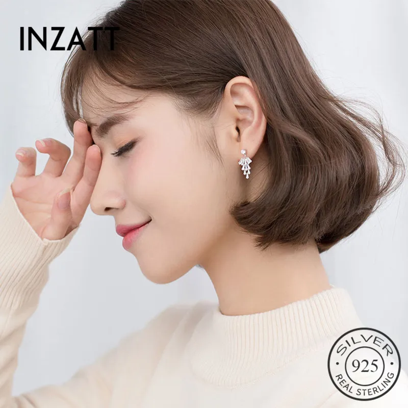 

INZATT Real 925 Sterling Silver Water Drop OL Stud Earrings For Fashion Women Party Zircon Fine Jewelry Accessories 2019 Gift