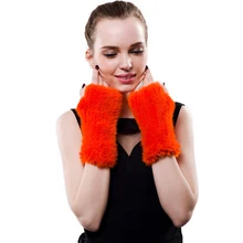 Для женщин перчатки мех лисы, натуральный мех норки, вязанный стильный ручной теплые зимние перчатки Для женщин рука крючком Вязание теплые митенки перчатки без пальцев G01