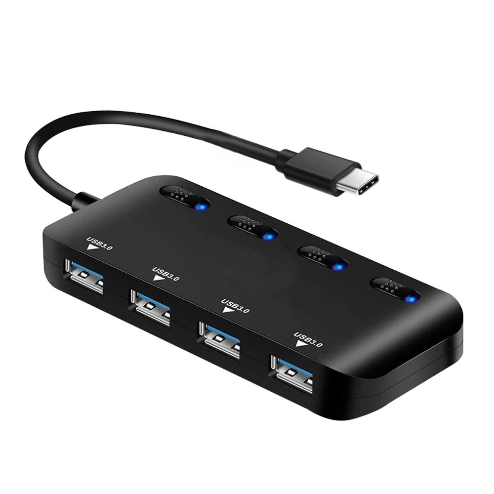 4 Порты и разъёмы USB концентратор с разъемом usb type-c для мульти USB 3,0 с независимо от того, используются переключатель включения/выключения адаптер-разветвитель для MacBook, ПК, ноутбук USB расширитель - Цвет: Type c hub