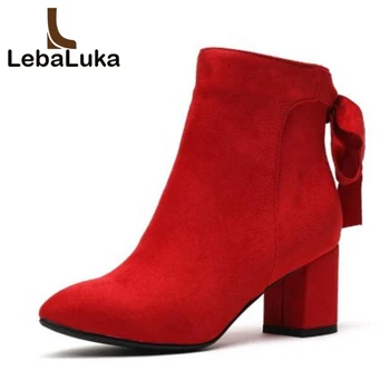 

Tuyoki Women Fur Boots Ankle High Heel Boots Winter Bowknot Strap Women Shoes Warm Luxury Designer Shoes Size 34-42