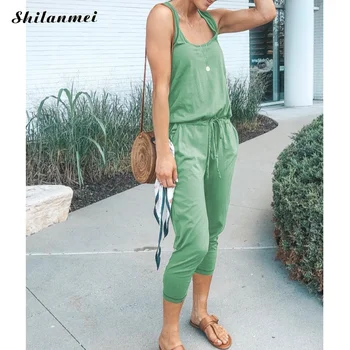 

Sexy Casual Jumpsuit Women Fashion Women Lace Up Jumpsuit Sleeveless Summer Tank Rompers Female Straight Jumpsuit Overalls