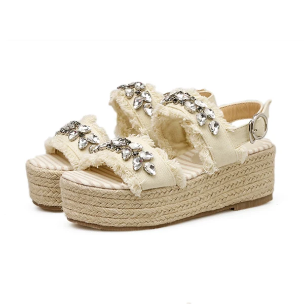 

Boussac Crystal Women Sandals Slingback Fisherman Espadrilles Sandals Rhinestone Platform Sandals Women Summer Shoes SWC0200