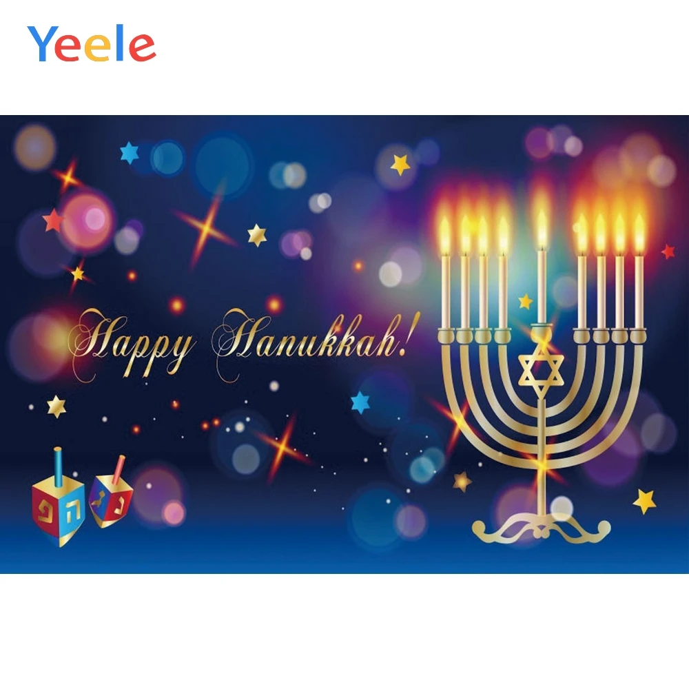 

Yeele Happy Rosh Hanukkah Photography Backdrop Candlestick Candle Fire Bread Custom Photography Background For Photo Studio