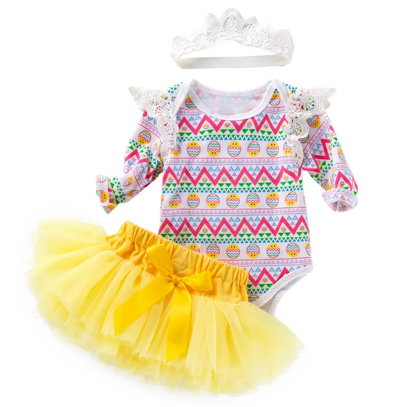 Newborn Baby Girls Clothes Cute Easter Egg Newborn Sets Rainbow Color Tutu Rompers Headbands 3PCS Princess Suits Easter Costume