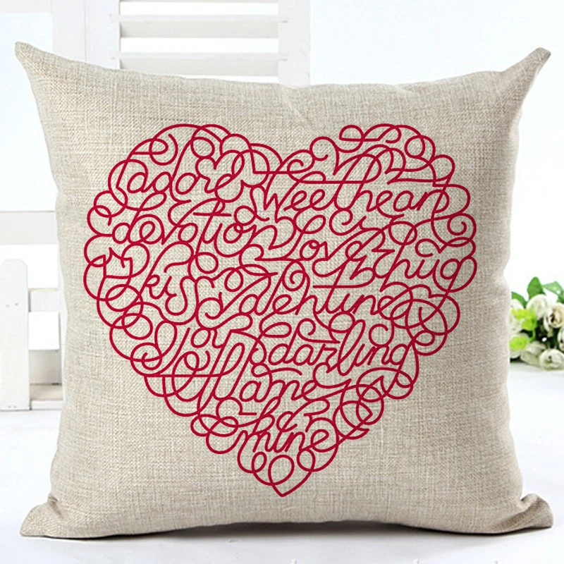 

2016 Houseware Valentine's Day Decor Home Decor Cojines Heart Printed Sofa Pillow Throw Linen Cotton Pillow Cushion Almofadas