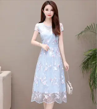 

Sweet Mesh Streetwear Dress 2019 New Summer Korean Fashion Mid-Length Slim Temperament Tudent Mori Girl Princess Dress