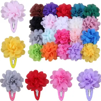 

20PCs/lot 20olors Baby Girls Chiffon Flowers Hair Clip Edged Grosgrain Ribbon Metal Hair Pins Headwear Girl Hair Accessories