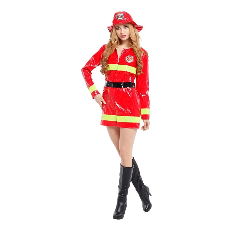 Adult Woman Halloween Firefighter Uniform Stage Perfomance Dress Halloween Fireman Cosplay