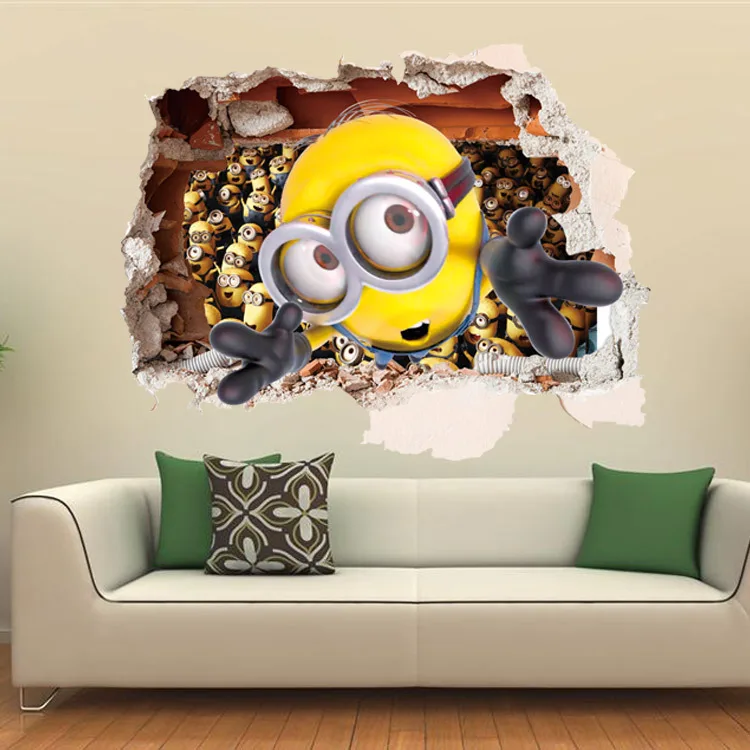 Cartoon Despicable me 2 cute minions 3D wall stickers for kids rooms decorative adesivo de parede removable pvc wall decal
