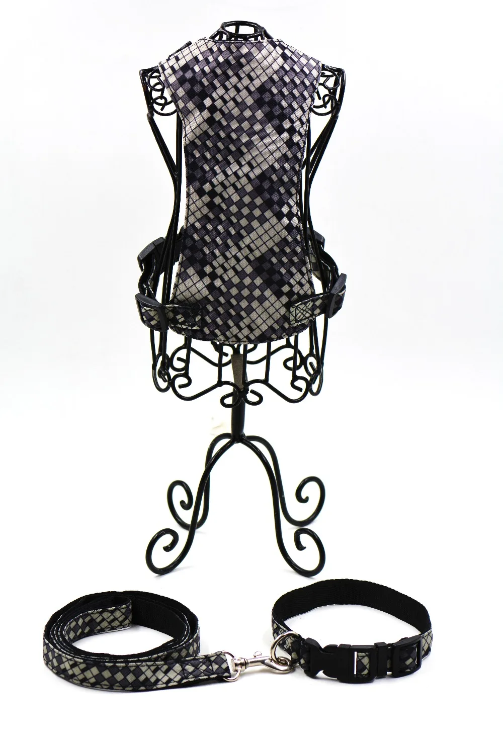 adjustable-nylon-dog-harness-collar-leash-diamond-pattern-s-l-pet