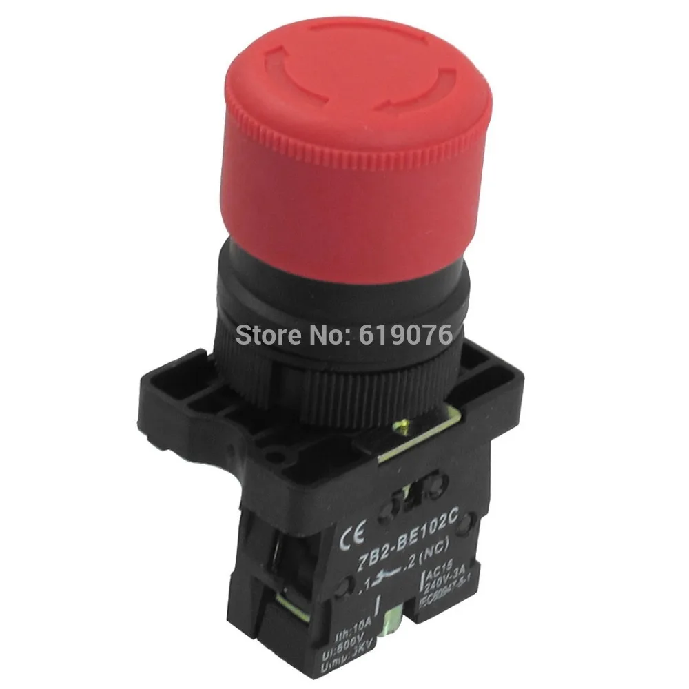 

22mm 1 NC Red Sign Emergency Stop Push Button Switch 600V 10A ZB2-BE