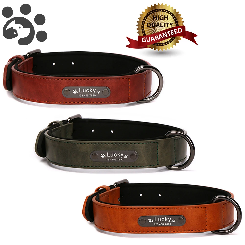 Personalized Leather Dog Collar for Large Dogs Custom Pet Collar with