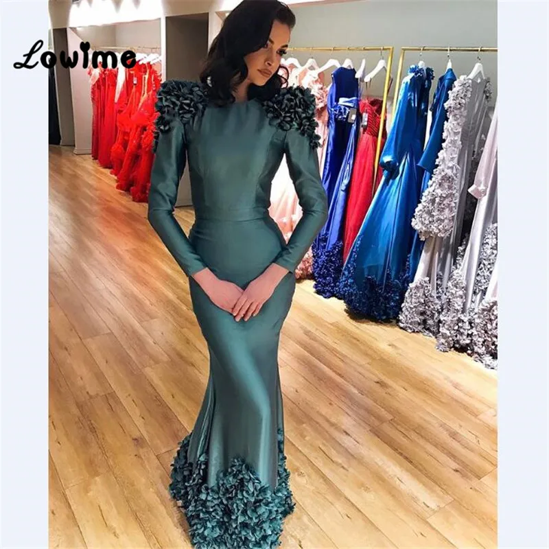 Beautiful Long Sleeved Mermaid Formal Evening Party Dress Floral