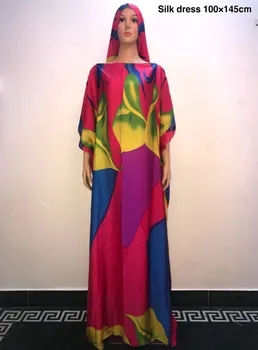 

Length 145 cm x width 100 cm printed silk women long dress 2019 popular Thailand summer beach silk dresses