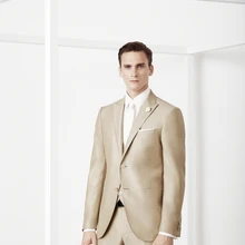 Смокинги для жениха шампанского на заказ, 3 предмета, мужские костюмы на свадьбу, красивый костюм жениха друзей жениха(куртка+ штаны+ жилет), terno