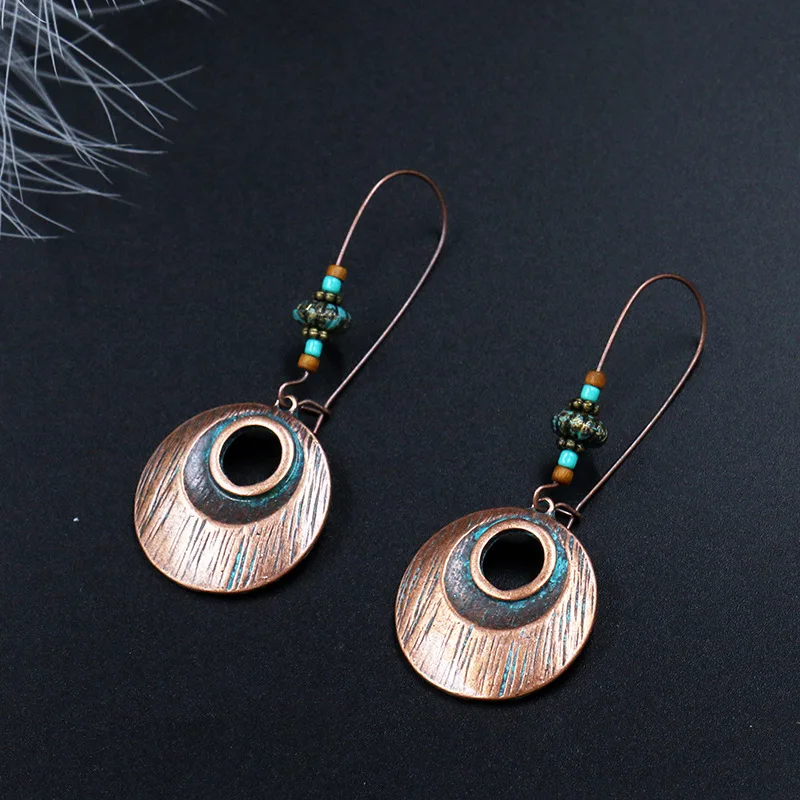 

Vintage Circle Pendant Hoop Earrings for Women Girl Ethnic Bohemia Round Beads Pendant Drop Ear Cuff Earrings Hoop