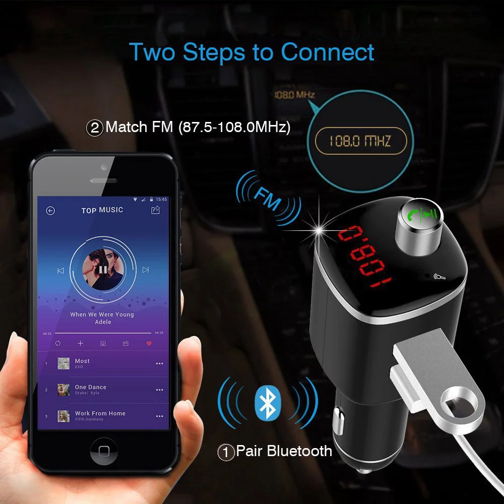 Автомобильный комплект громкой связи fm передатчик модулятор 5 в 2.4A 2 USB зарядное