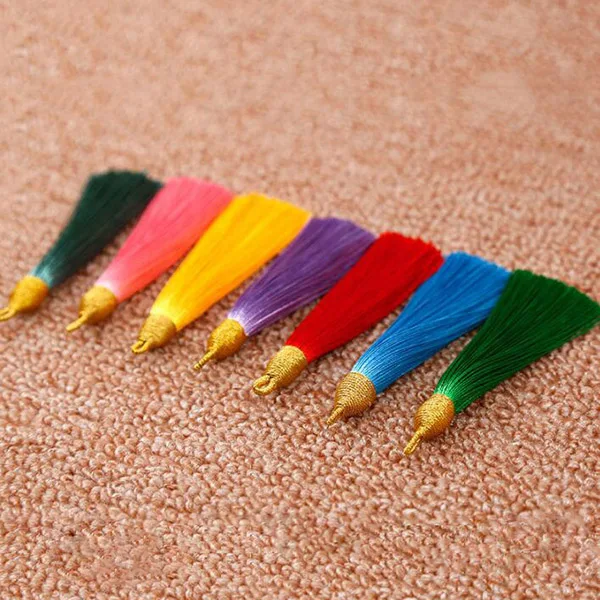 5Pcs/Lot 8cm Gold Color Cap Silk Tassels for Diy Earring Pendant Charm Satin Tassel Diy Crafts Jewelry Making Earring Findings Jewelry Findings