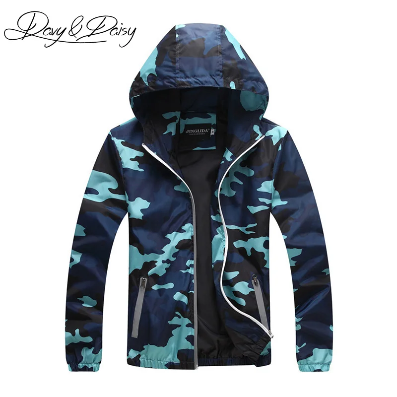 

DAVYDAISY Men Camouflage Jacket Thin Sunscreen Coat Hooded Windproof Reflective Military Jacket Couple Clothing DCT-118