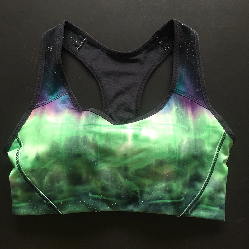 High strength Aurora green anti shock Sports Bra for running fitness