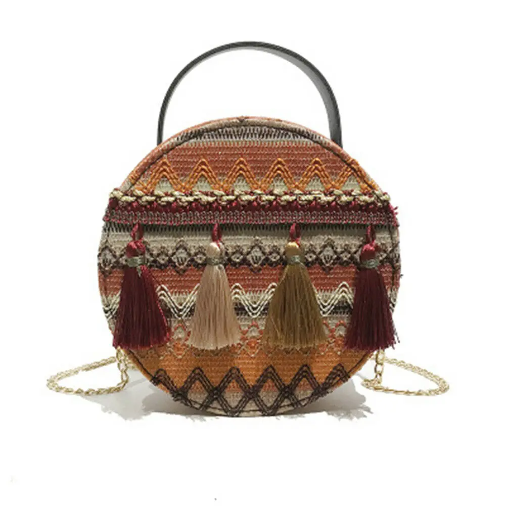 

Ethnic style women's tassel shoulder bag fashion woven contrast color handbag summer beach bag Messenger bag