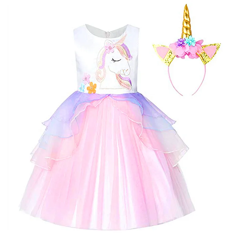 Нарядное детское Тюлевое платье с единорогом для девочек, вышитая бальное платье, платья принцессы с цветочным рисунком для маленьких девочек, костюмы для свадебной вечеринки, Unicornio