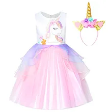 Нарядное детское Тюлевое платье с единорогом для девочек, вышитая бальное платье, платья принцессы с цветочным рисунком для маленьких девочек, костюмы для свадебной вечеринки, Unicornio