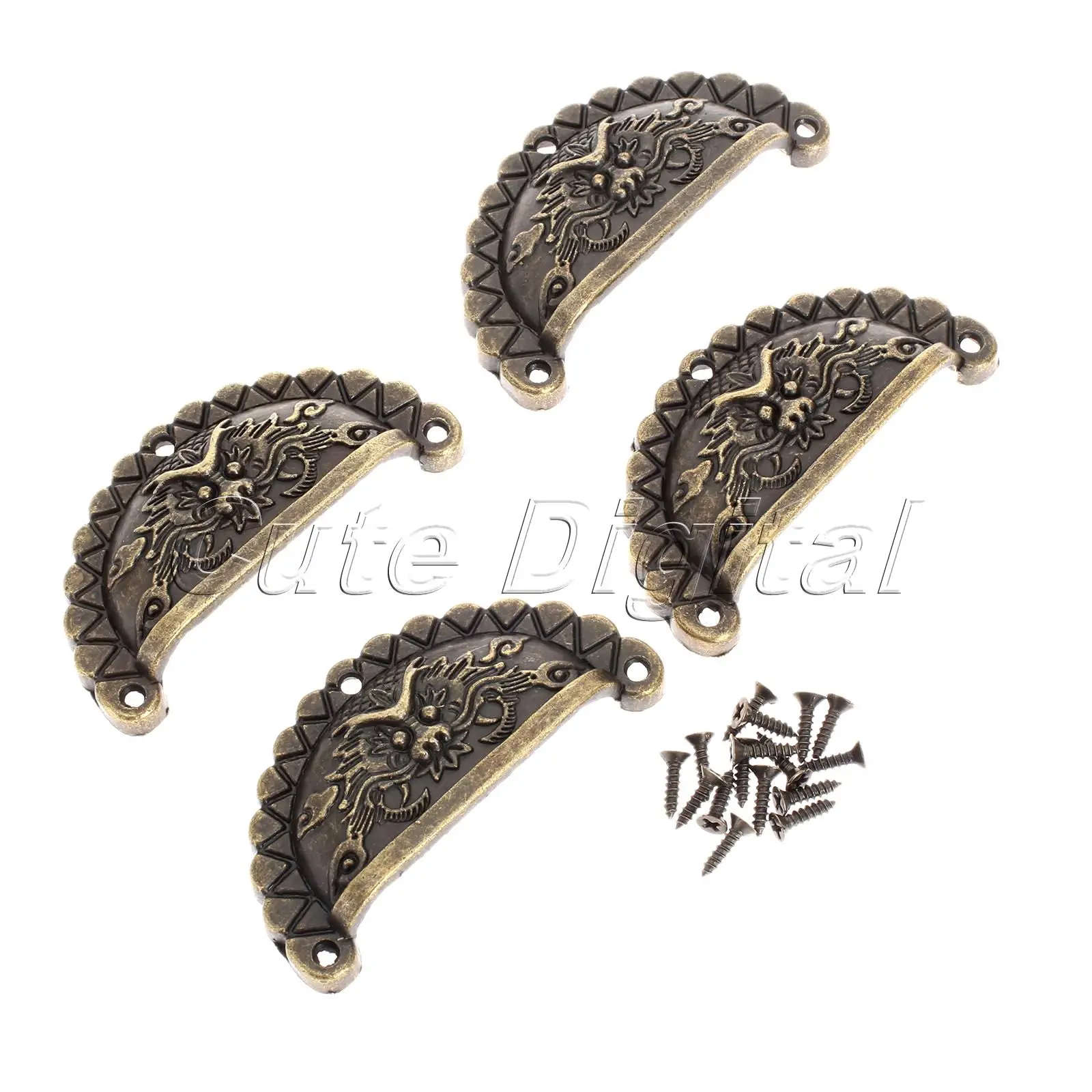 4PCS Antique Bronze Furniture Handles Chinese Vintage Handle Cabinet Hareware Dragon Shell Knobs Dresser Drawer Pull Handle Knob