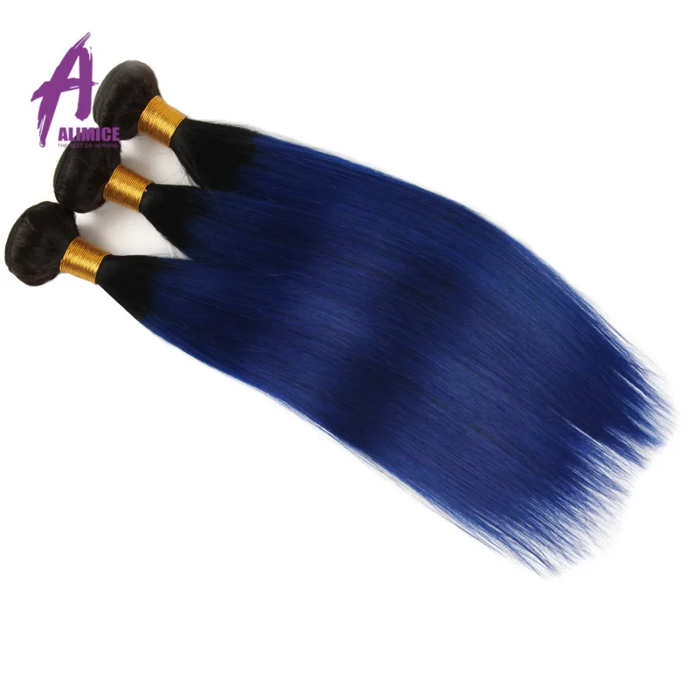 Alimice волосы Омбре бразильские прямые человеческие волосы плетение 3/4 пучков с закрытием T1b/синие волосы remy пучки волос от светлого до темного цвета с закрытием
