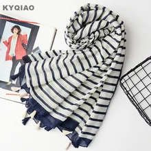 Полосатый шарф для женщин Осень Весна Зима японский стиль свежие длинные полосатые шарфы накидка шаль глушитель Дамская офисная