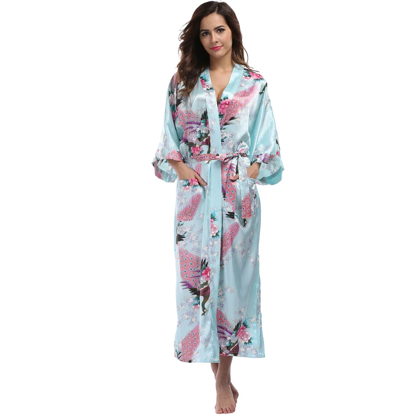 Long satin floral robe Clearance