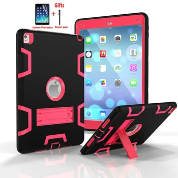 

For iPad Air 2 9.7 inch A1566 A1567 Kids Case Luxury Silicone Hard Plastic Kickstand Armor Cover for iPad 6 Air2 funda + Film