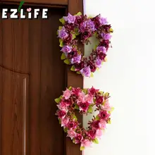 1 шт. в форме сердца Роза висящий венок цветы гирлянда с шелковой лентой для двери Декор стены свадебные украшения автомобиля цветы