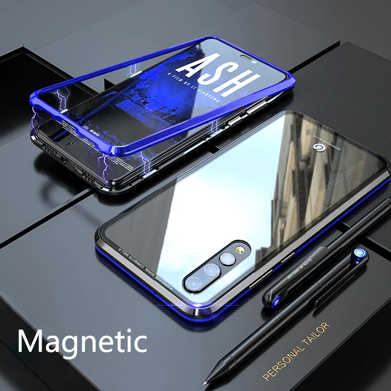 Магнитный металлический чехол для Huawei P30 Pro Чехол P30Lite магнит бампер стекло задняя