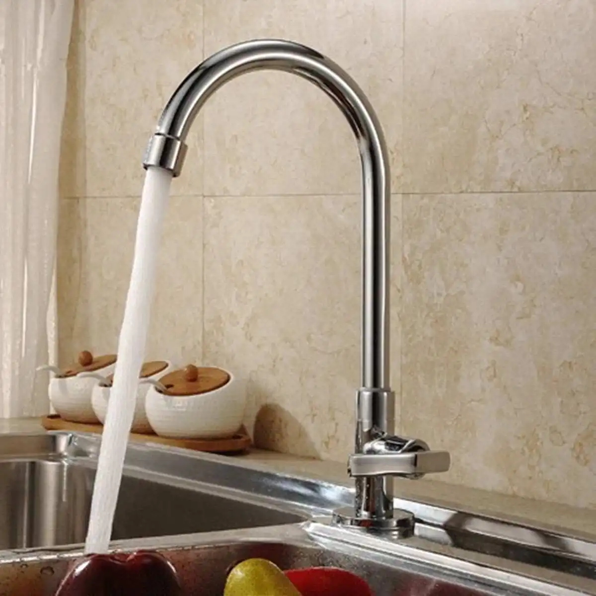 

Chrome Polish Bathroom Faucet Spout 360Rotation Basin Sink Tap Single Handle Single Lever Only For Cold Water Diffuser With Hose