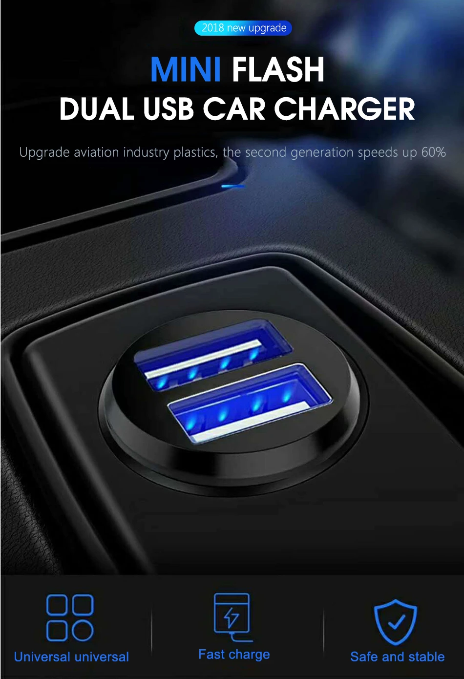 !ACCEZZ 3.1A Double Port USB Car Charger Fast Charging With LED Car Phone Charge Universal For Xiaomi iPhone X XR Huawei Samsung (3)