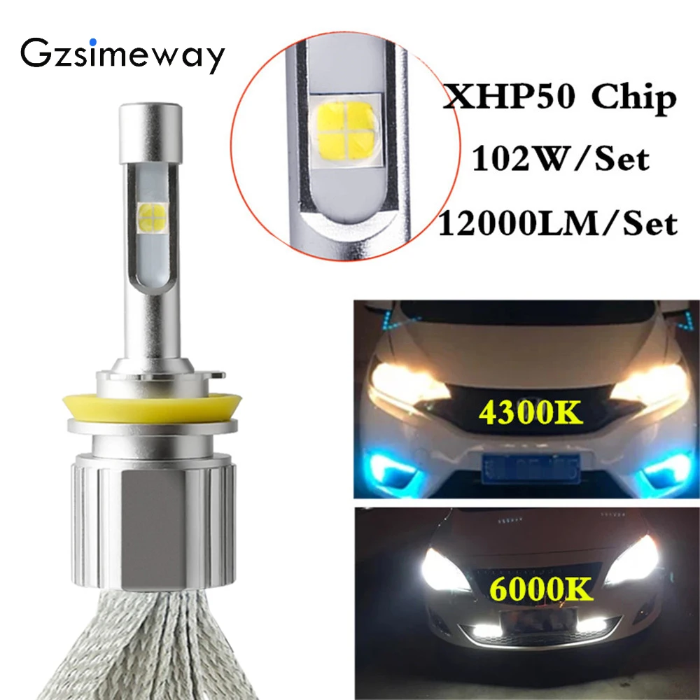 H7 led 4300K H11 H1 H3 9005 880 H8 H13 h4 би светодиодные фары H9 H27w лампы XHP50 HB3 6000 К Авто D2S/R фары автомобиля огни 12000LM