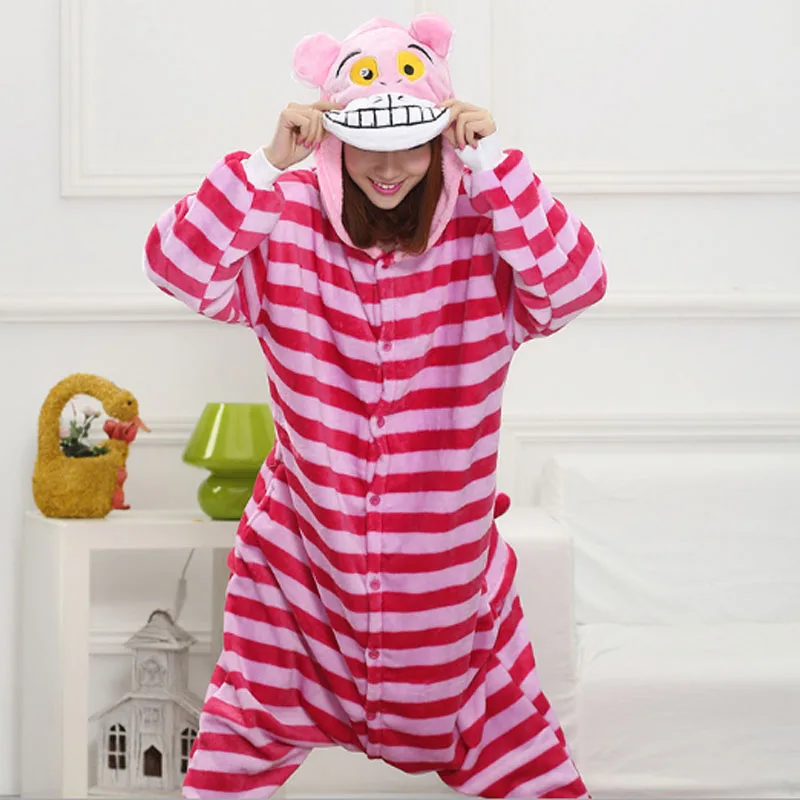 

ANIMALCARTOON 2019 Cheshire Cat Flannel Autumn and winter Cosplay Cartoon animals Pajamas for women adult Hooded Pajama sets