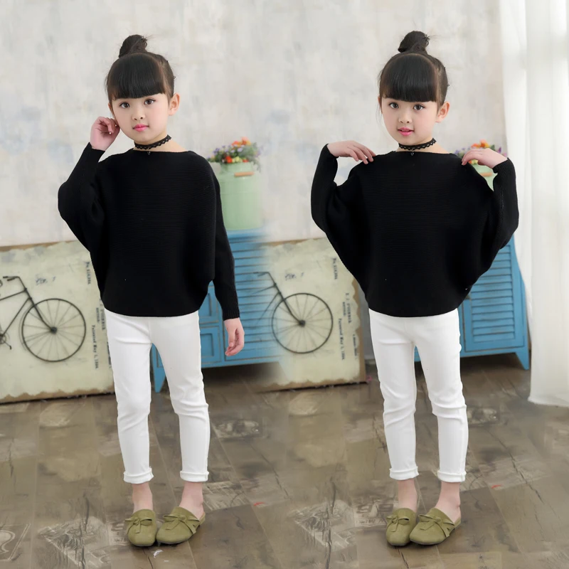 Online 2019 herbst kinder kleidung mädchen gestrickte pullover solide dünne mädchen fledermaus pullover für mädchen große kinder pullover pullover
