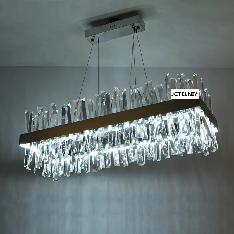

New modern crystal chandelier stainless steel designer living room LED lights chrome decorative lights Rectangular lamps
