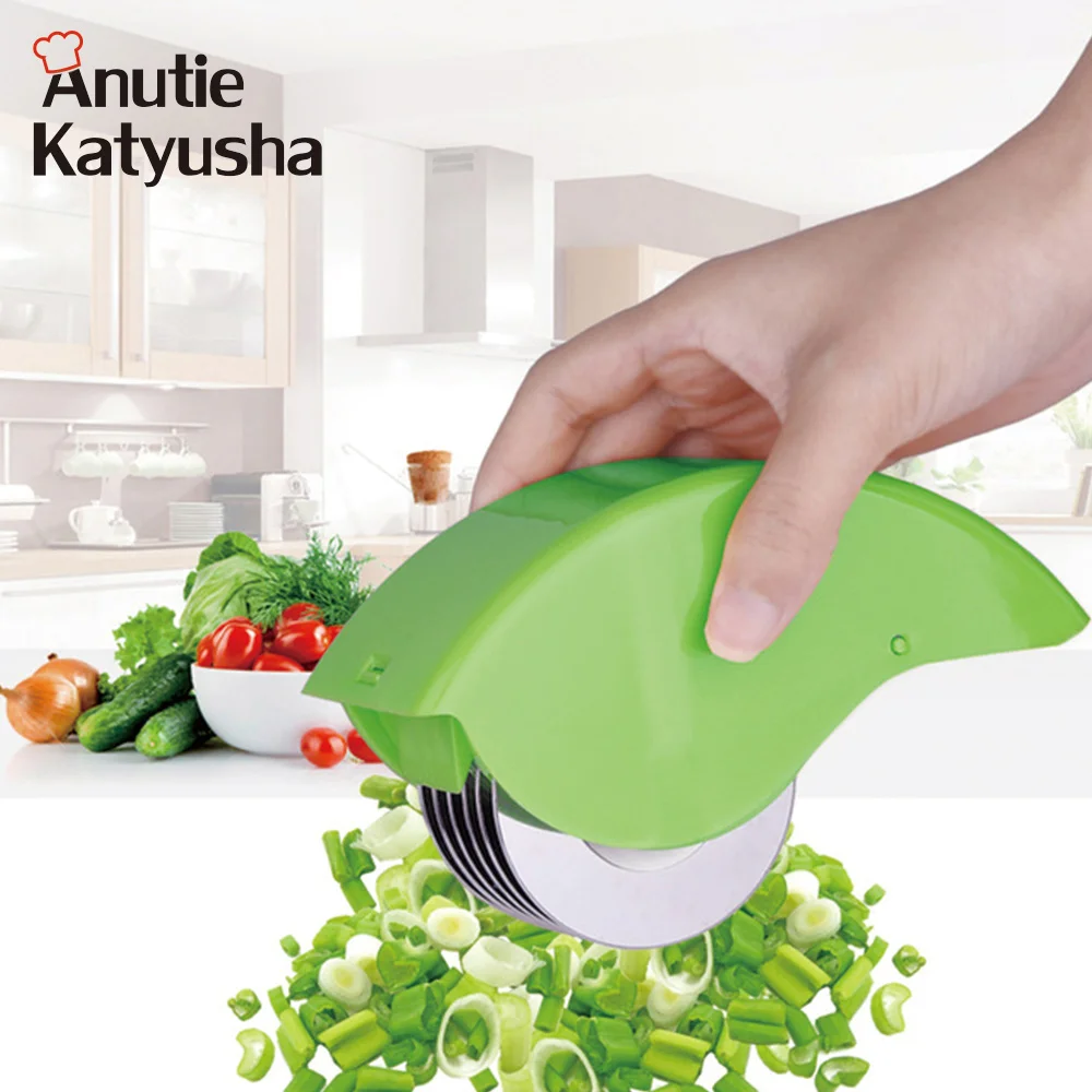 

Herb Rolling Mincer Herbal Shallot Garlic Vegetables Manual Scallion Cutter 6 Stainless Steel Blade Slicers Kitchen Cooking Tool