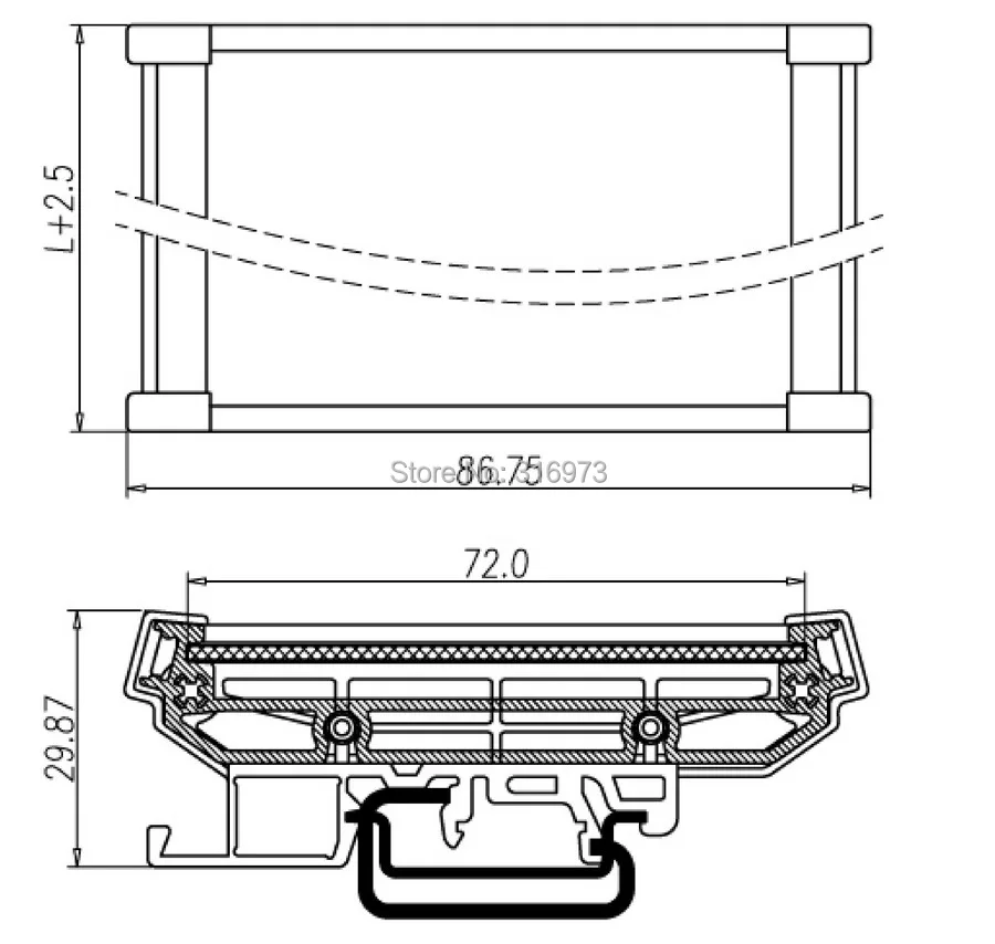 DIN Rail Mounting Carrier, for 72mm x 110mm PCB, Housing, Bracket.