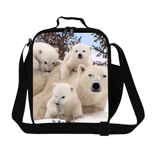Dispalang полярный медведь обеденная сумка с животными для детей через плечо изолированный охладитель для обеда сумки для девочек последний дизайн контейнер для ланча - Цвет: Черный