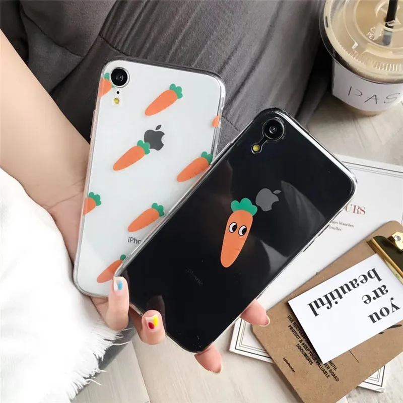 

Graffiti Carrot radish cute Phone case for coque iPhone 7 7 plus 6 6s 8 plus TPU Back Cover for iPhone X XR XS Max case silicon