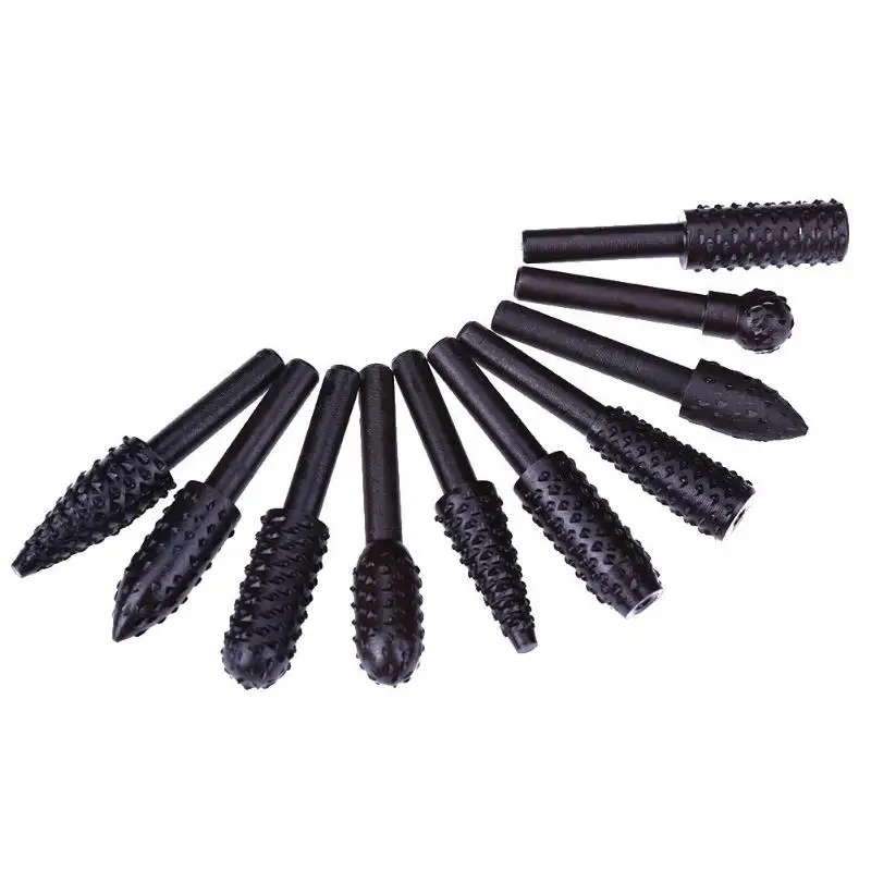 10pcs 1/4'' 6mm Shank Rotary Burr Set Wood Rasp File Drill Bits Rotary Rasp Set for Woodworking Rotary File Grinding Head