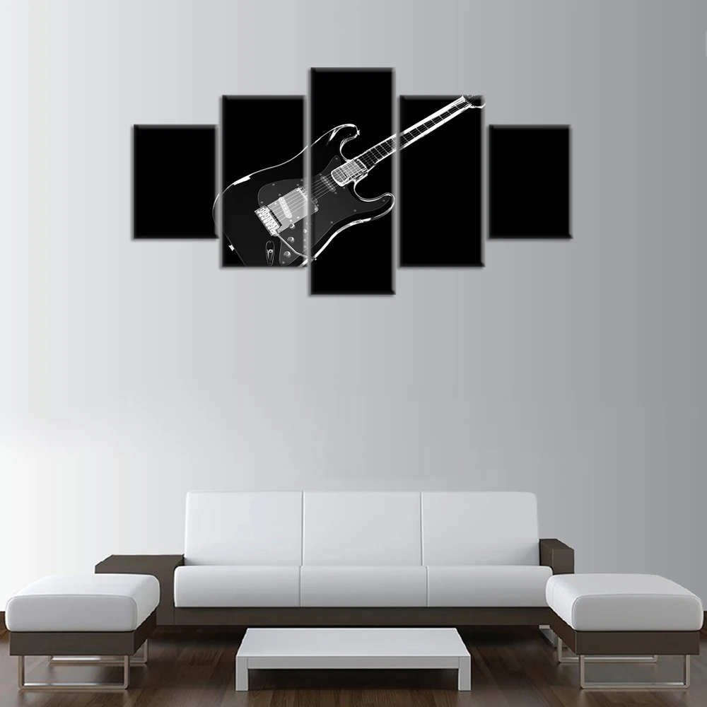 HD Printed 5 Piece Canvas Art Music Guitar Painting Black and White