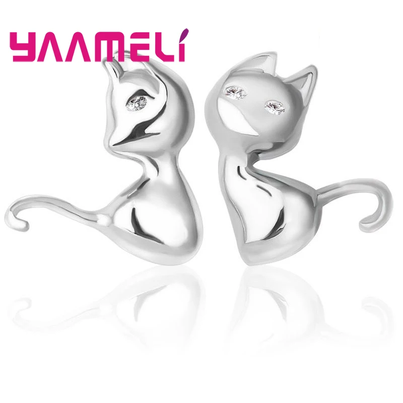 

YAAMELI Genuine Solid 925 Sterling Silver Lovely New Fashionable Cat Shape Design Stud Earrings For Women Girls Jewelry Gift